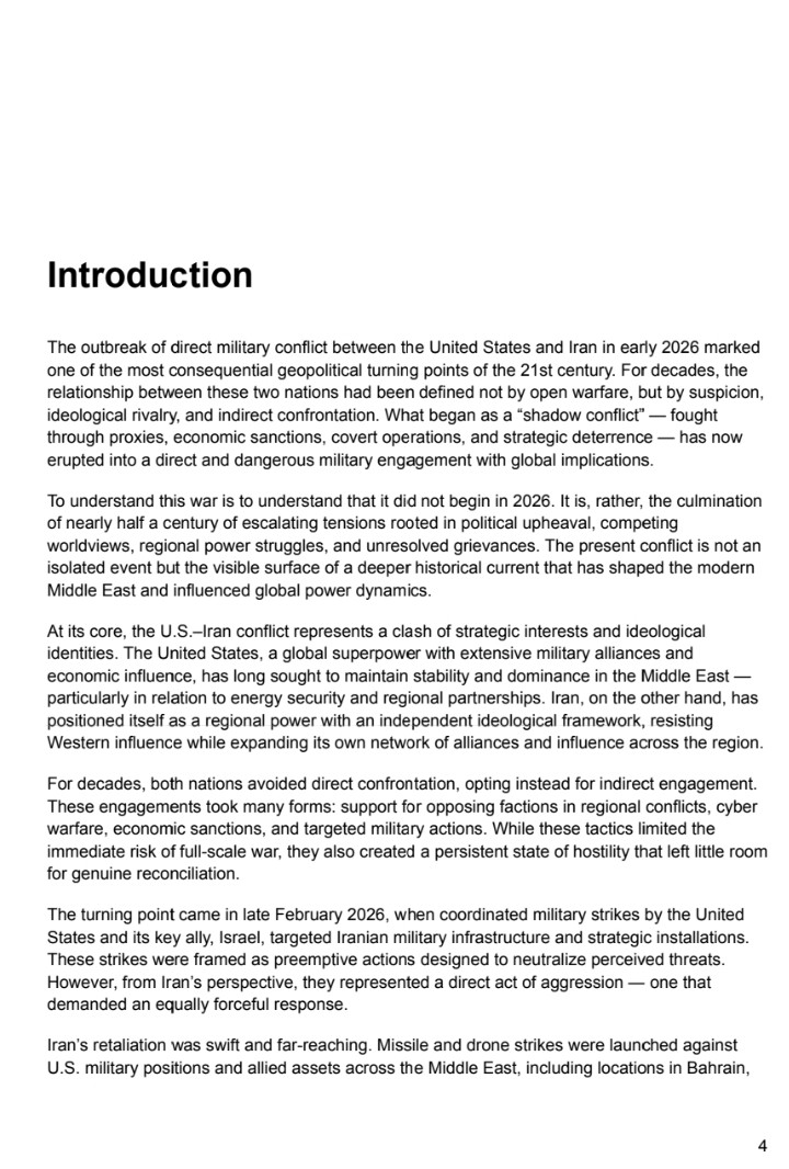 The Genesis of the U.S.–Iran War: From Hidden Tensions to Open Conflict: Origins, Escalation, Global Impact, and the Future of a Modern War