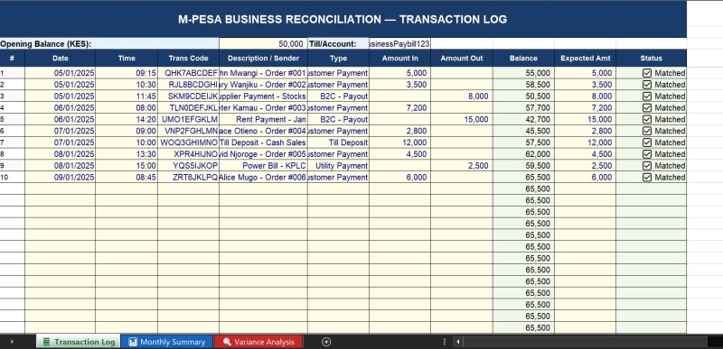 M-Pesa Reconciliation | Excel Template for Kenyan Businesses