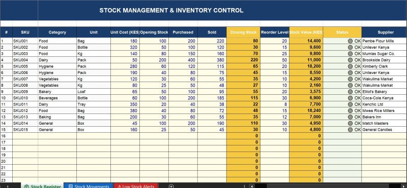 Stock Management | Excel Template for Kenyan Businesses