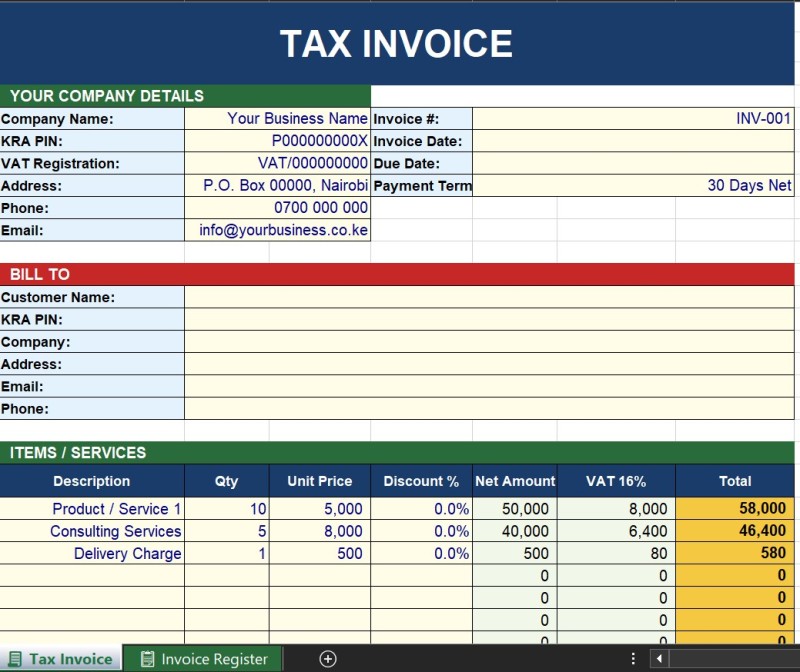 VAT Invoice Template | Excel Template for Kenyan Businesses
