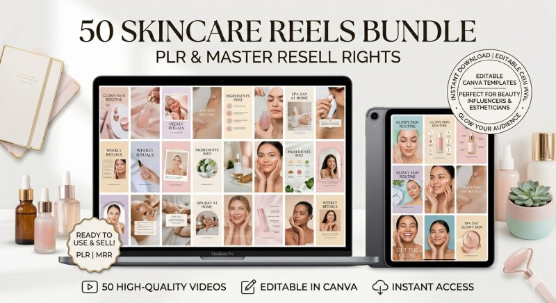 50 Skincare Reels Canva Templates | Editable Beauty Social Media Videos | Instant Download for Instagram, TikTok & Beauty Brands