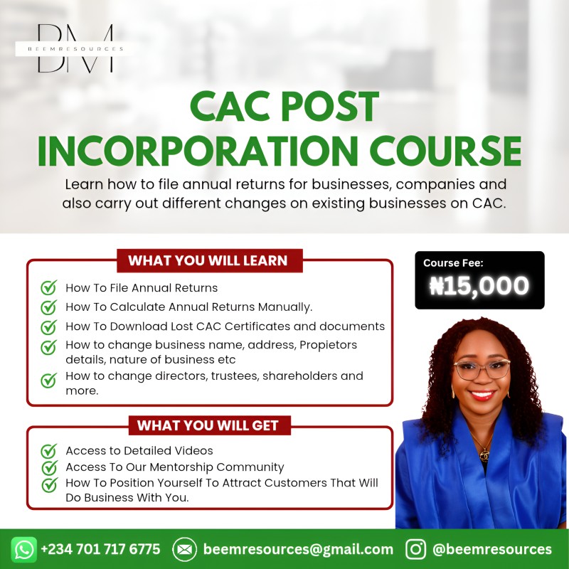 CAC POST INCORPORATION COURSE