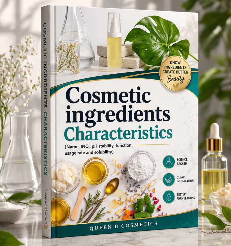 Cosmetic ingredients characteristics ( name,INCI, pH stability, usage rate , function and solubility)