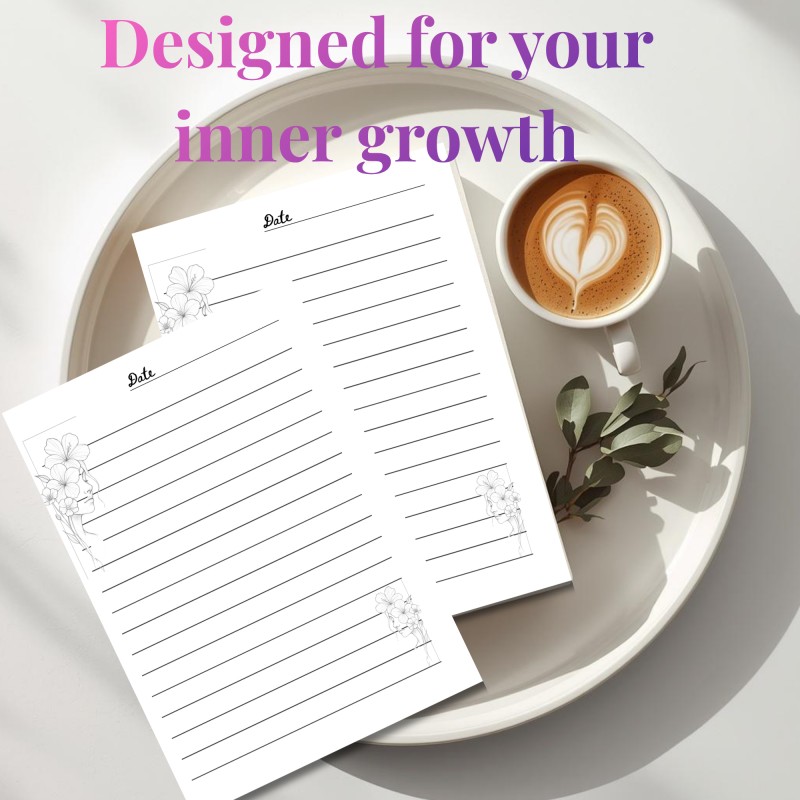 Floral Daily Journal Printable | 120 Page Aesthetic Lined Journal | 8.5x11 Writing Notebook PDF | Self Reflection & Daily Writing Journal