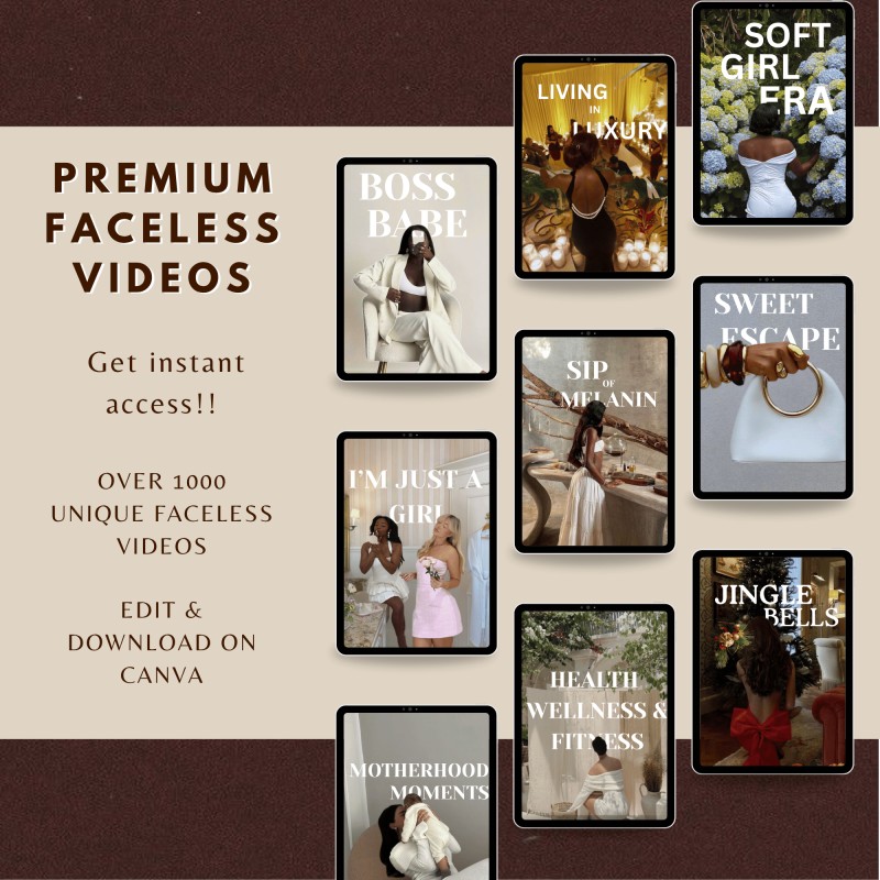 1000+ premium faceless Videos + 100 aesthetic carousel & 200 aesthetic photos