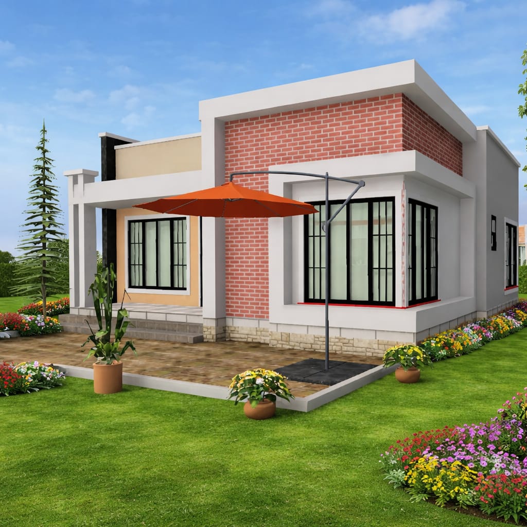 Modern 2-Bedroom House Plan with Hidden Roof 81 square meters floor area
