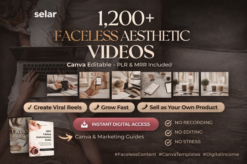 1,200+ Faceless Aesthetic Video Bundle (Canva Editable) – Create Viral Reels, Grow Fast, Sell Without Showing Your Face