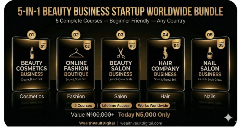 5-IN-1 BEAUTY BUSINESS STARTUP  WORLDWIDE BUNDLE COURSES