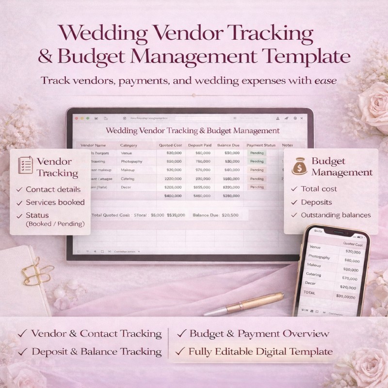 Wedding Vendor Tracking & Budget Management Template