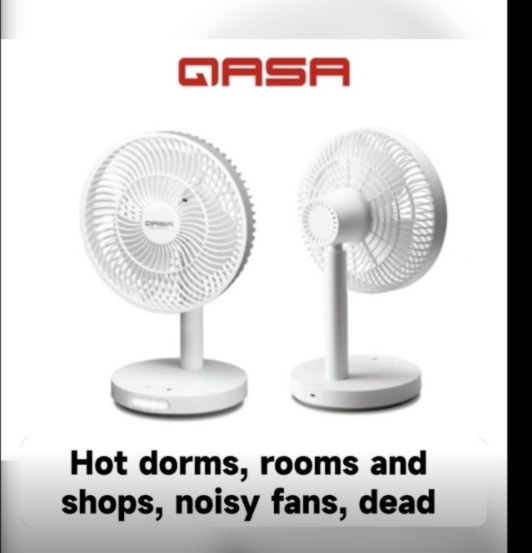 Qasa 7 Inches Rechargeable FAN White TABLE TYPE Lithium Battery QRF-2827 Lithium