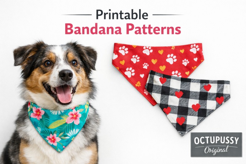 Octupussy Pet Gear Dog Bandana – Triangular, Stylish & Washable, 50x50cm, 300 DPI