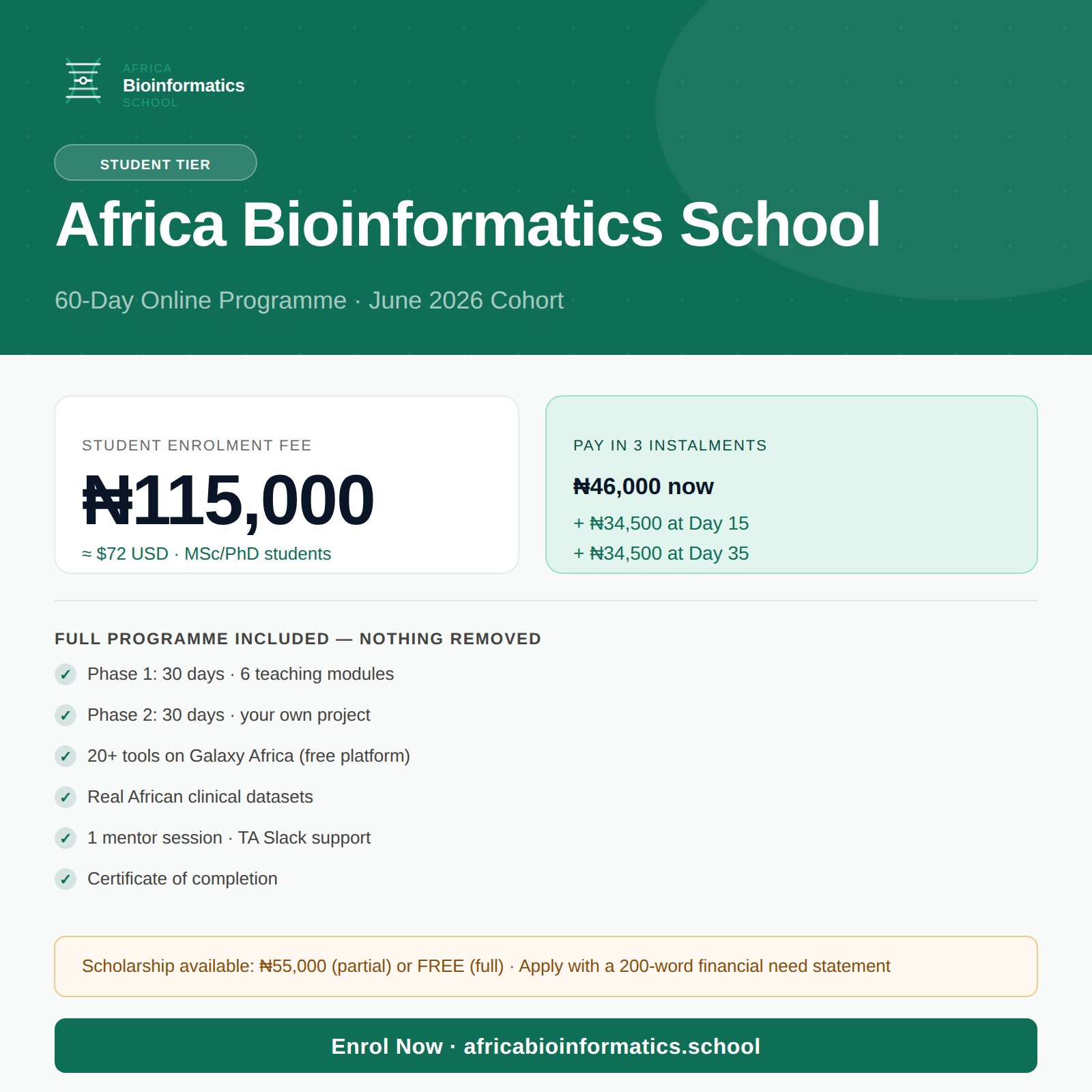 Africa Bioinformatics School (Student Flexible Plan)