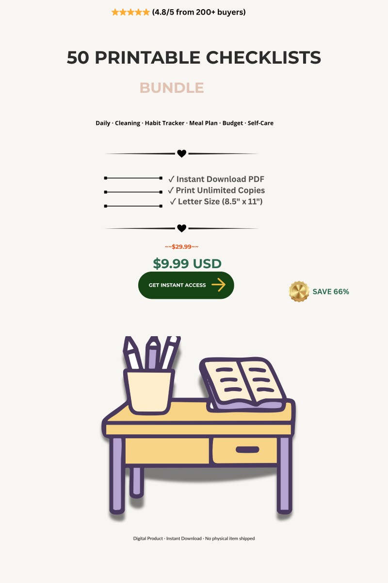 50 Printable Checklists Bundle