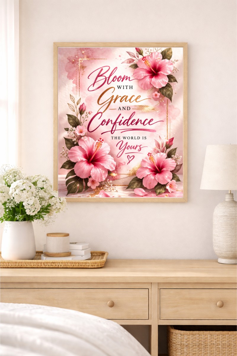 Pink Hibiscus Wall Art | Motivational Quote | Digital Download
