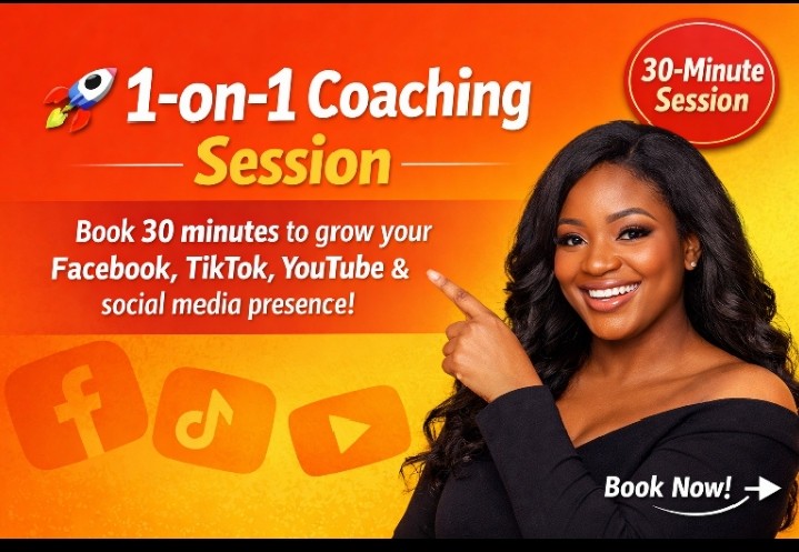 Book a 30-minute 1-on-1 coaching session to grow your TikTok, YouTube, Facebook or social media presence