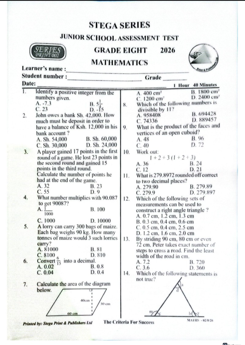 GRADE 8 COMBINED SERIES 2