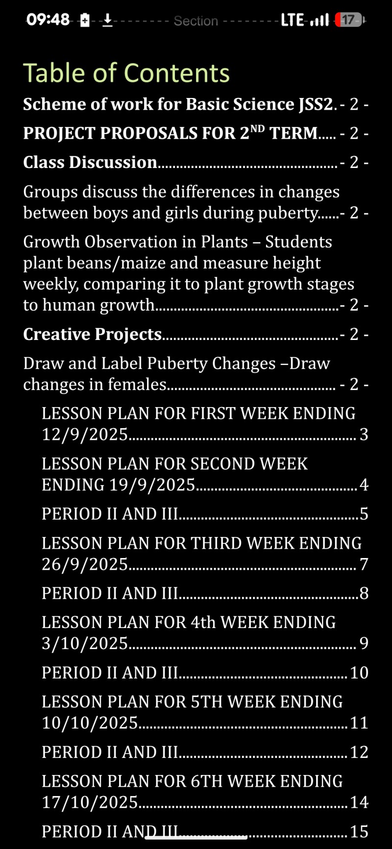 Basic Science Lesson plan for Teachers.Jss2(1st term)