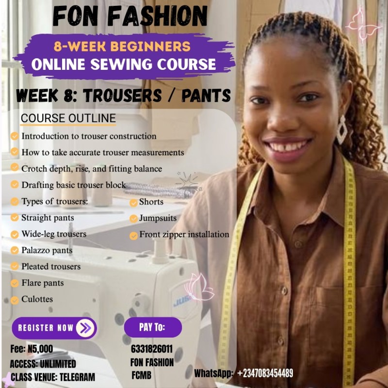 8-Week Beginner Online Sewing course (Week 8)