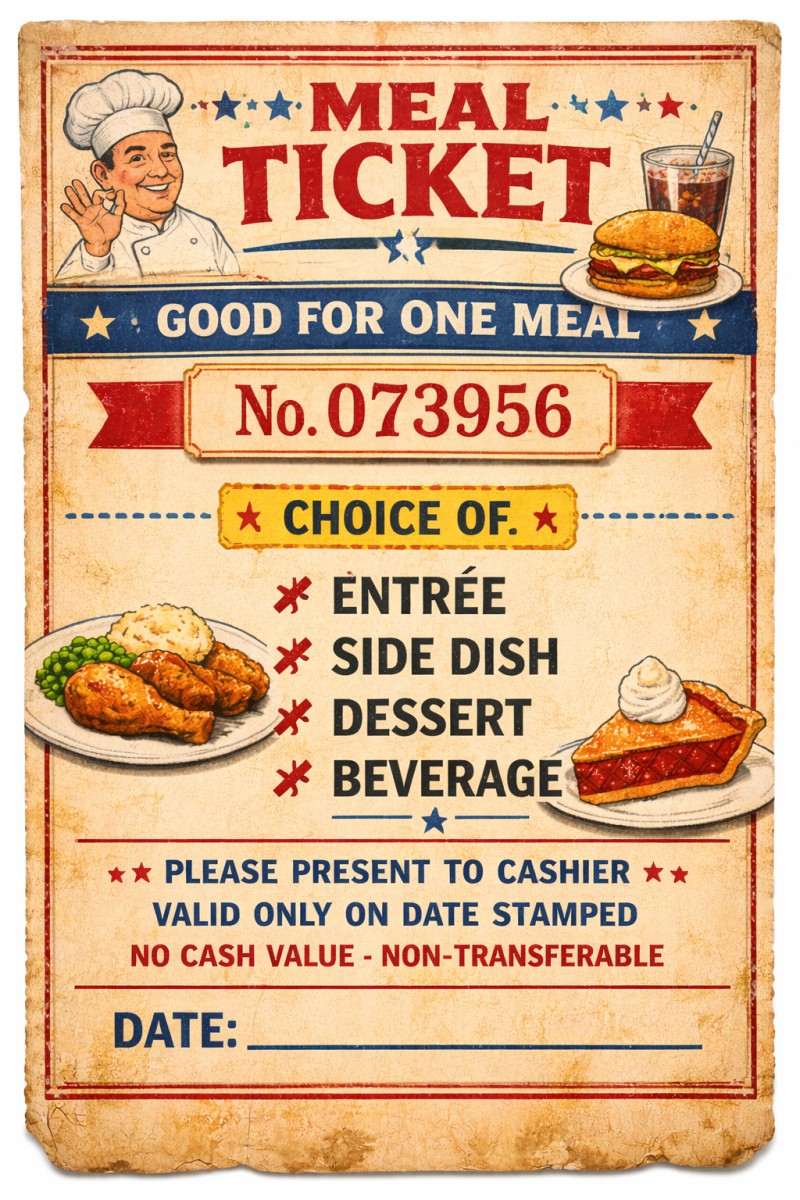 Meal ticket,planner and timetable