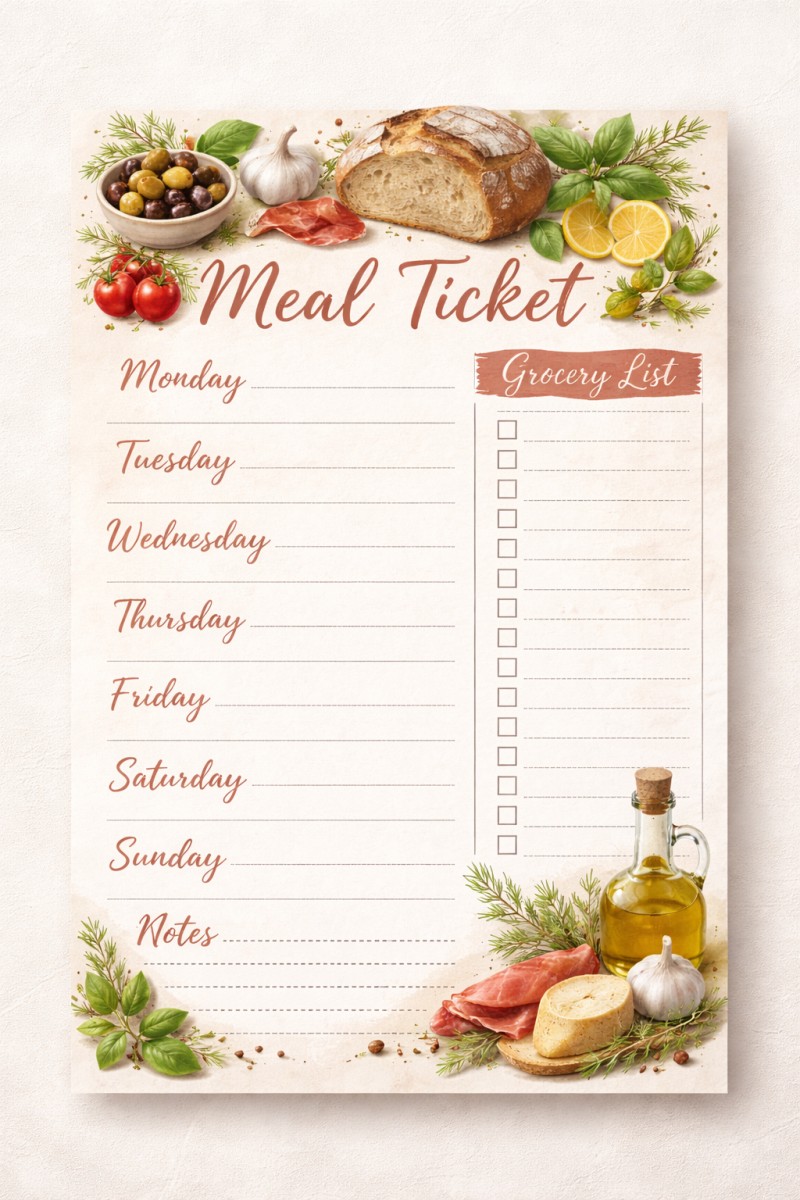 Meal ticket,planner and timetable