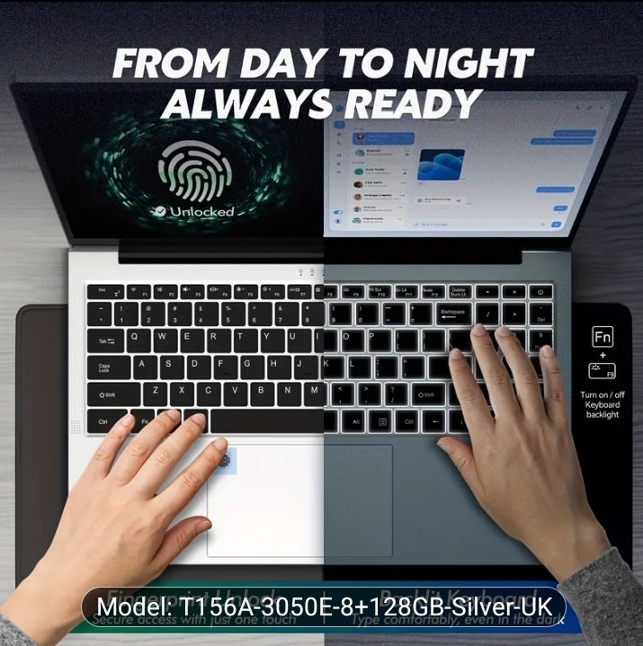 Auusda 15.6" Silver Laptop | AMD Athlon Silver 3050e Processor, 8GB DDR4, 128GB M.2 NVMe.