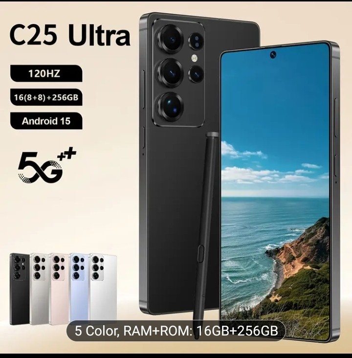 Dual SIM Smartphone C25 Ultra | 16GB + 256GB Storage, 120Hz Display, Face Recognition