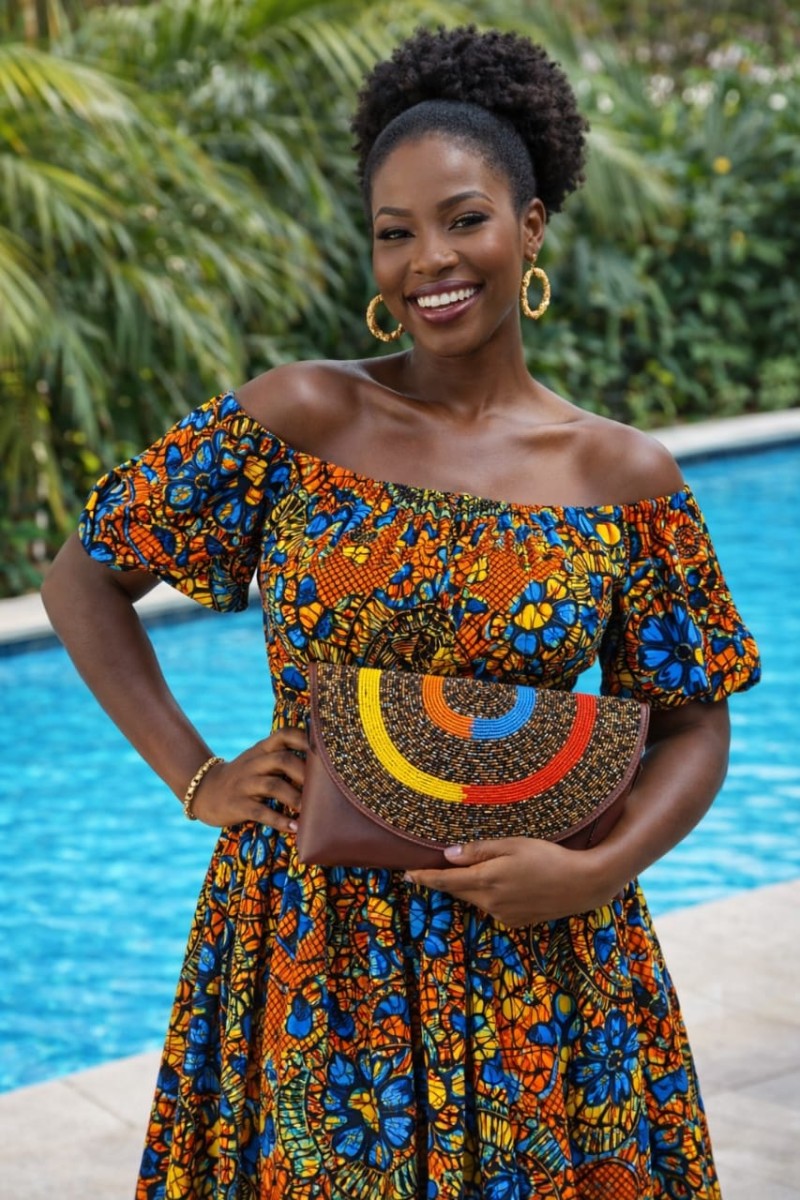 Multicolor & Gold Curve Beaded Clutch