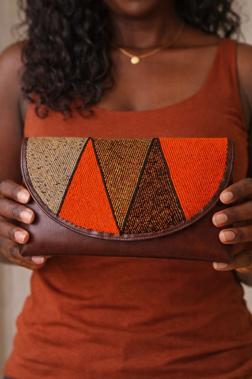 Orange & Gold Zig Zag Beaded Clutch