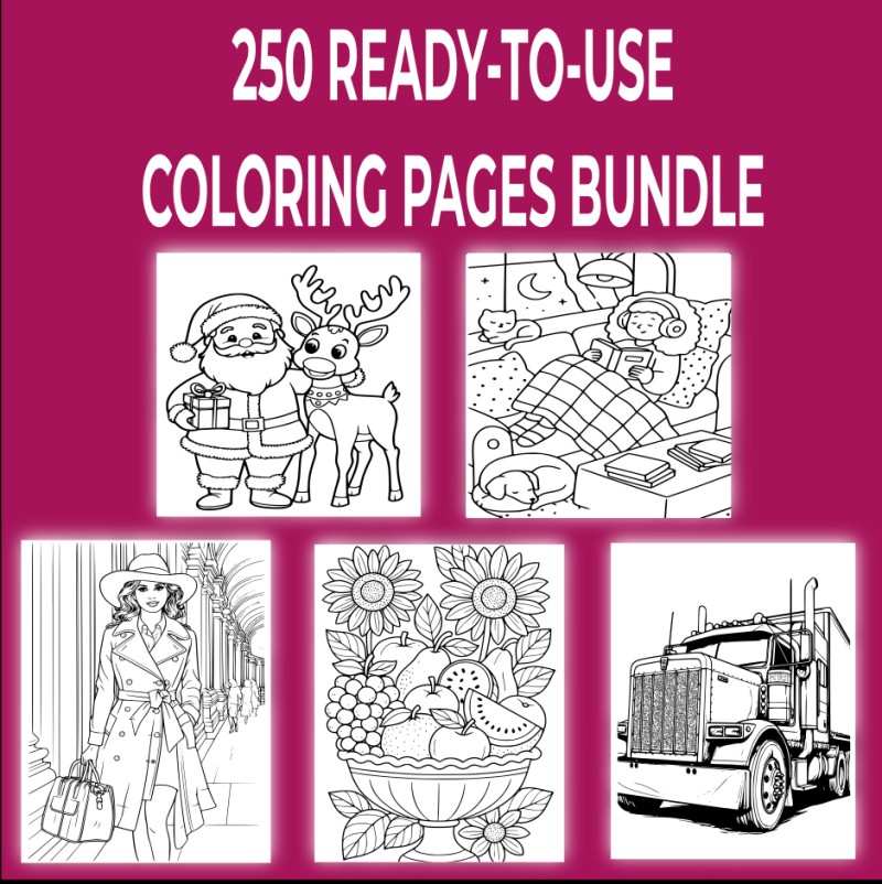 🎨 250 READY-TO-USE COLORING PAGES BUNDLE