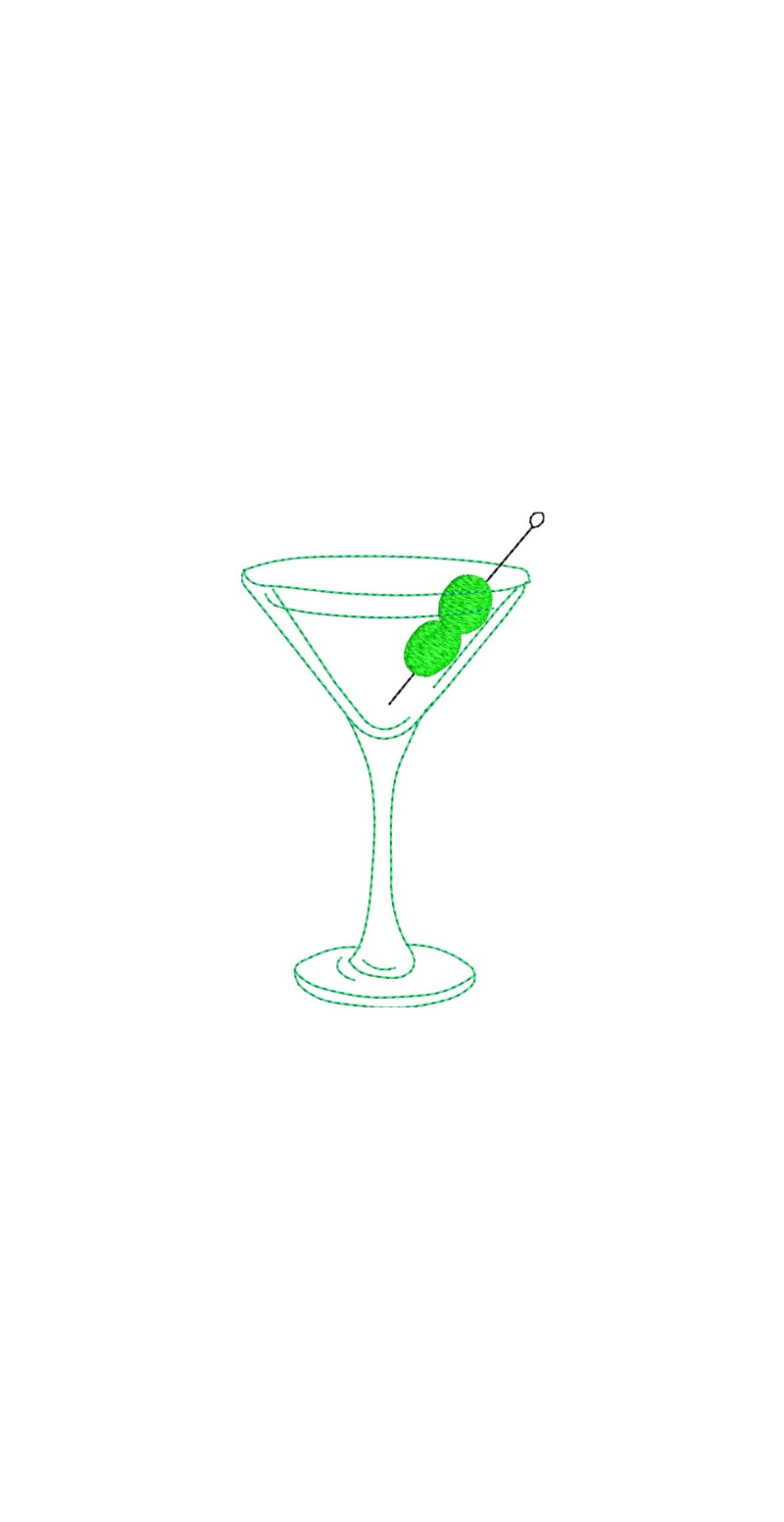 Cocktail Glass With Olives Embroidery Design