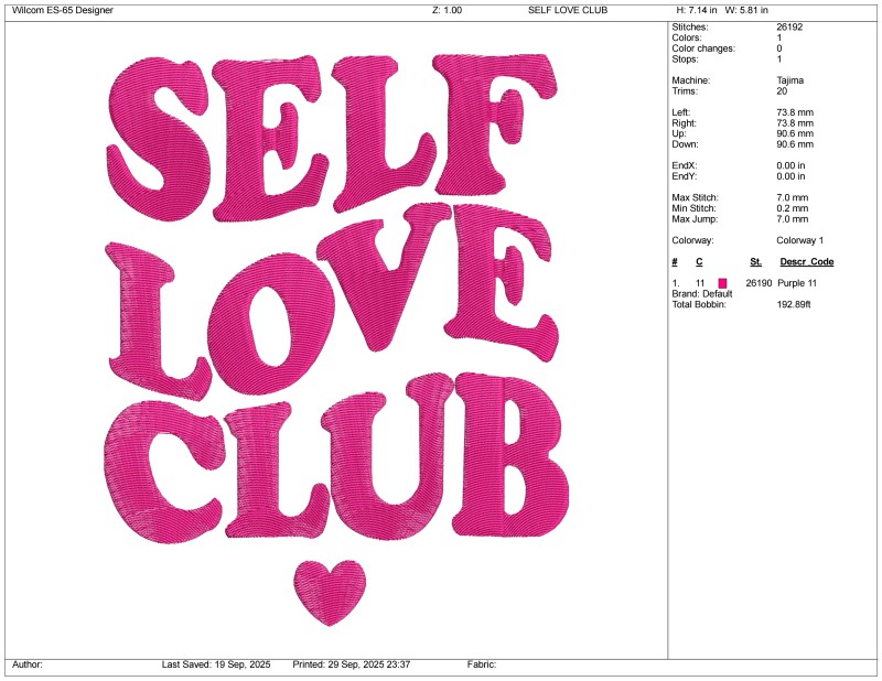 Self Love Club Embroidery Design
