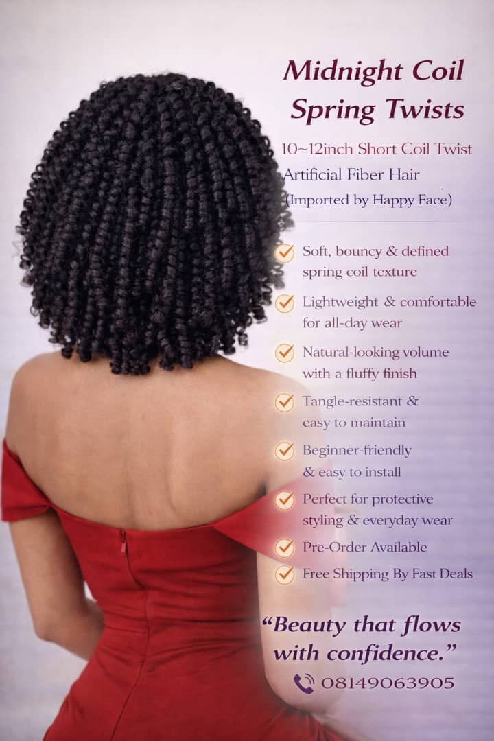 Midnight Coil Spring Twists  10–12inch Short Coil Twist Artificial Fiber Hair (Imported by Happy Face)