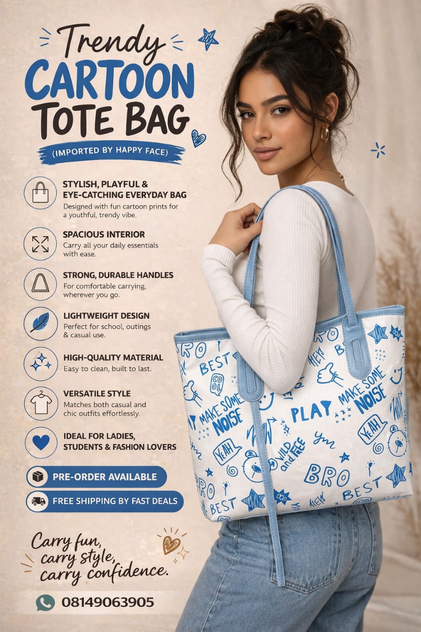 Trendy Cartoon Tote Bag (Imported by Happy Face)