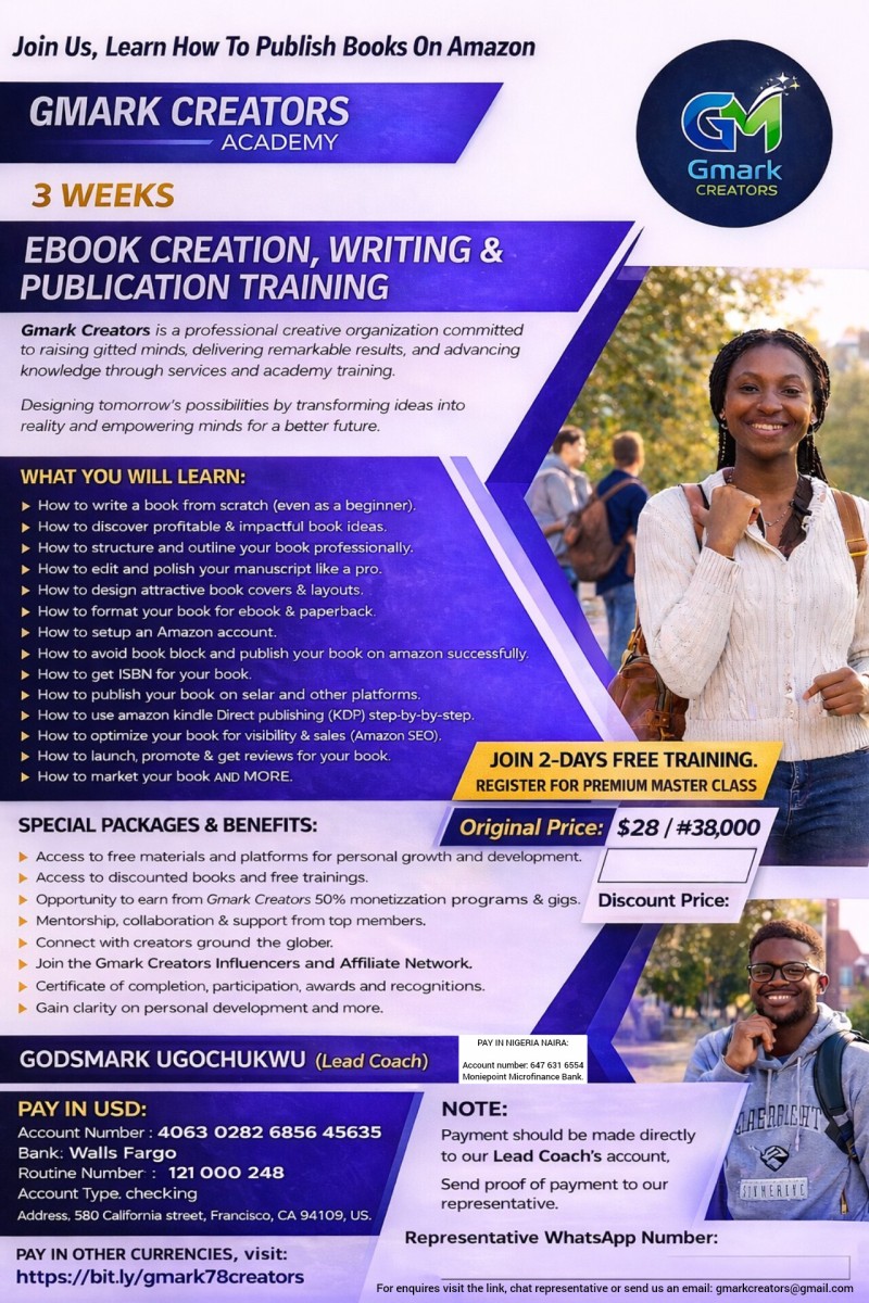 Learn How To Write And Publish Books On Amazon (Register for Gmark Creators Academy).