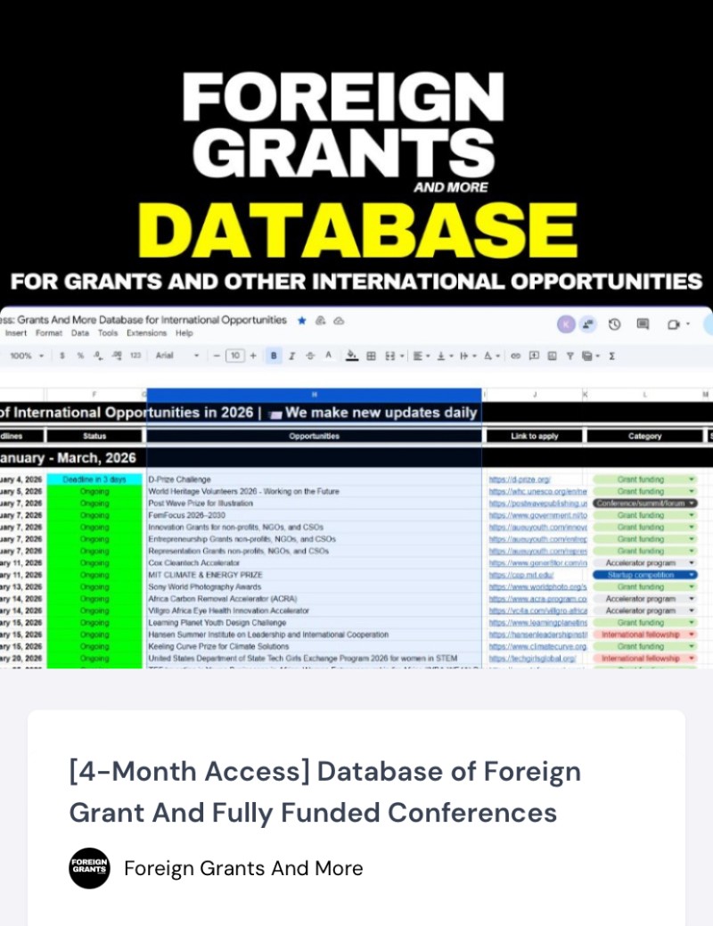 [4-Month Access] Database of Foreign Grant And Fully Funded Conferences