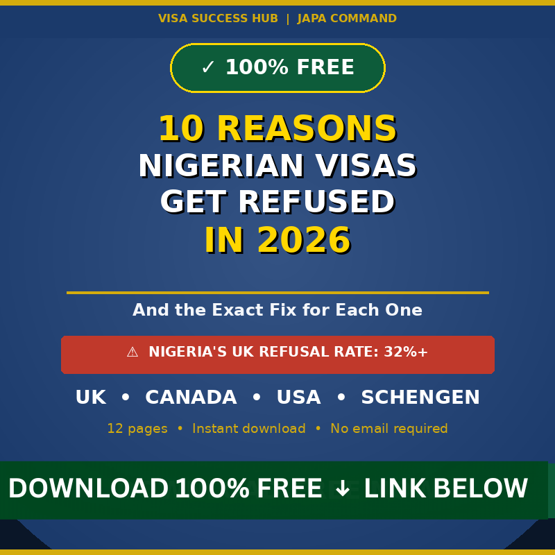 10 Reasons Nigerian Visa Applications Get Refused  in 2026 — And the Exact Fix for Each One (Free Guide)
