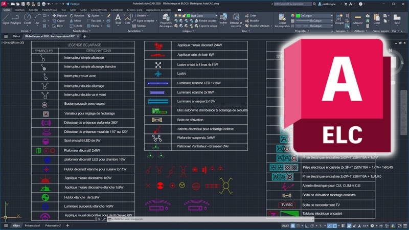Pack Expert AutoCAD Électricité 2026 – Bibliothèque Complète Norme NFC 15-100 (Blocs Dynamiques & Symboles)
