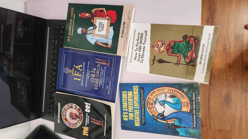 Five Books: Ifa practical guide. Ifa's strategies. Ori-Work. Ifa marriage guide. Ifa: the road that leads to Ori