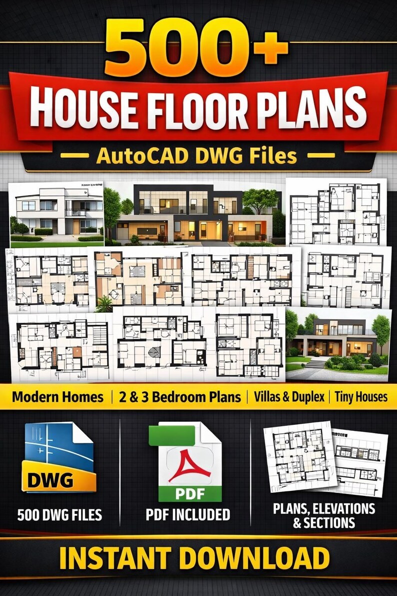 300 Architectural Plans in AutoCAD (DWG) + 560 Bonus PDF Plans + AutoCAD Training
