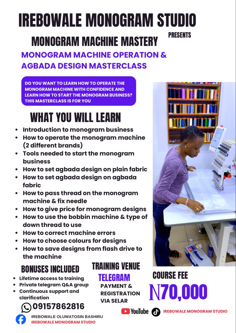 Monogram Machine Operation & Agbada Design Masterclass