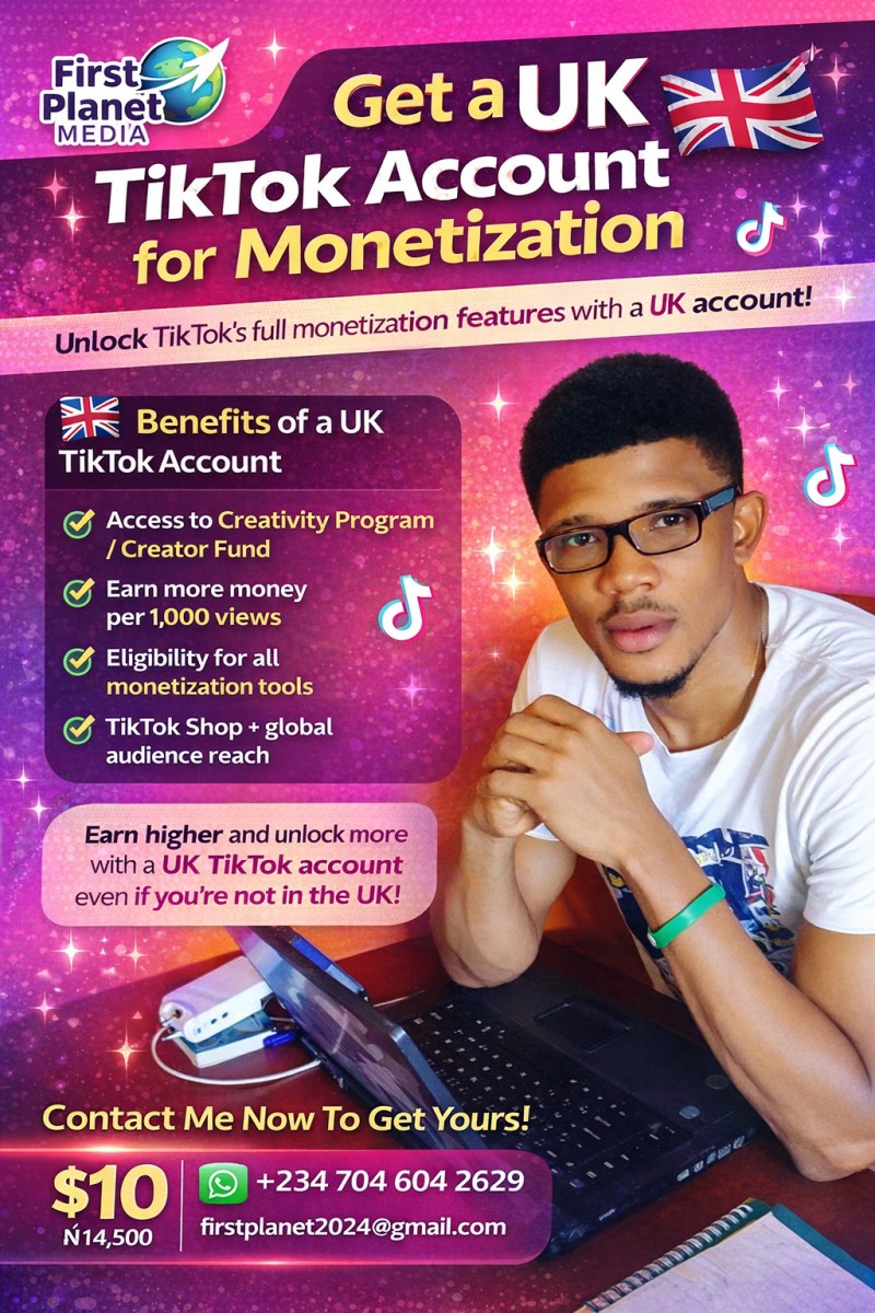 - Get a UK TikTok account for all monetization -