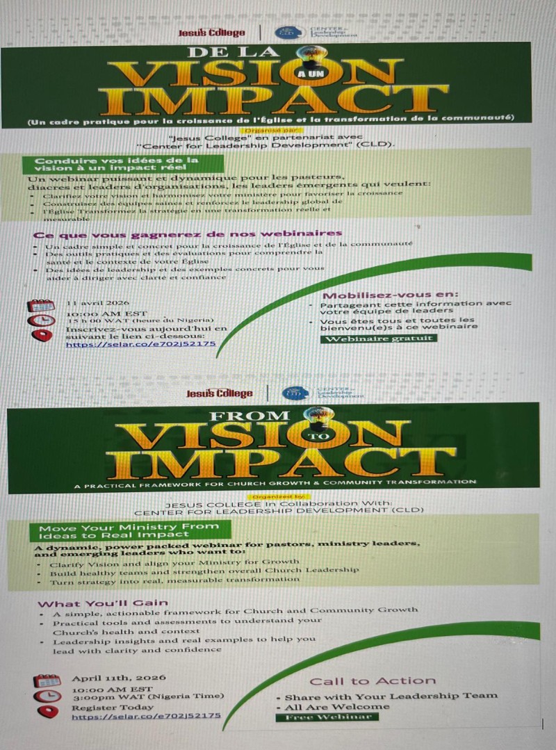 From Vision to Impact-Practical Framework for Church Growth & Community Transformation (Free Webinar for Leaders) -De la vision à l'impact-Cadre pratique pour la croissance de l'Église et la transformation de la communauté (Webinaire gratuit pour leaders)