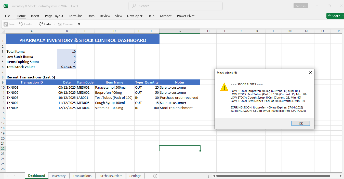 Excel Formula Inventory Alert Buy Excel Inventory Management System (Low-Stock & Expiry Alerts) by ...
