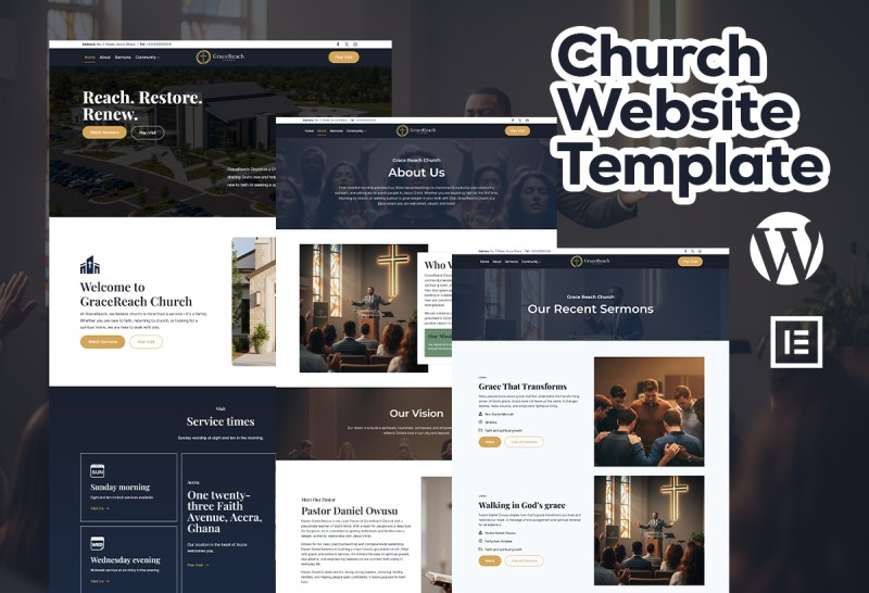 GraceReach Church Website Elementor template