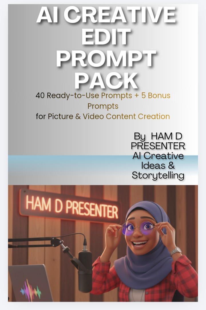 AI CREATIVE EDIT PROMPT PACK By HAM D PRESENTER||40 Ready-to-Use Prompts + 5 Bonus Prompts for Picture & Video Content Creation