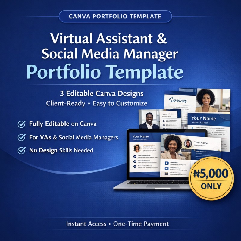 Virtual Assistant & Social Media Manager Portfolio Templates (3 Canva Designs)