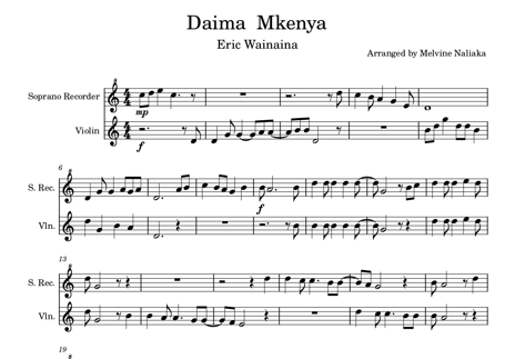 Daima Mimi Mkenya – Easy Arrangement for Soprano Recorder & Violin: Perfect for Kenyan School Performances