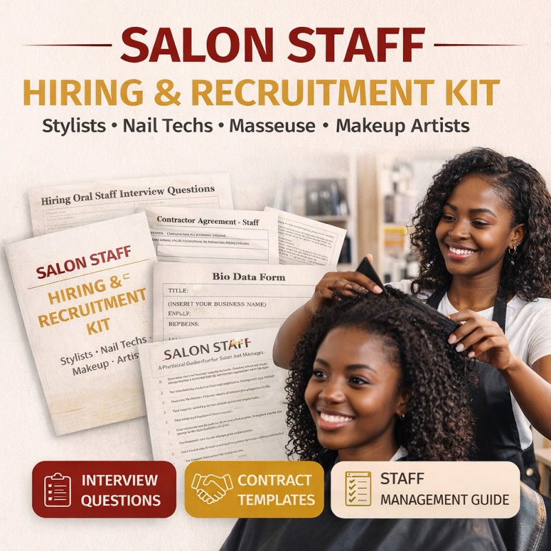 SALON STAFF HIRING & RECRUITMENT KIT- stylists/nail techs/masseuse/makeuo artists