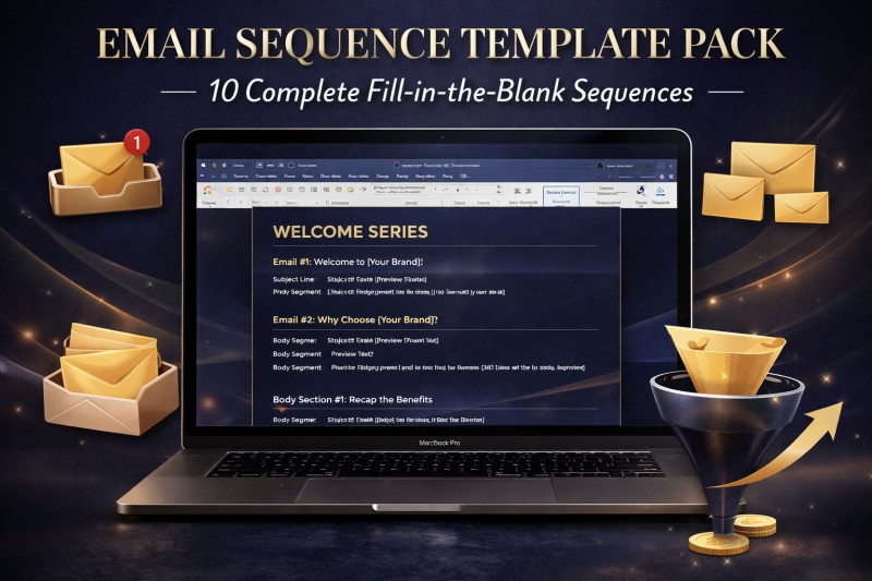 Email Marketing Sequence Template Pack | 10 Done-For-You Email Sequences | Welcome Series | Sales Funnel Email Templates | Product Launch Emails | Re-engagement Sequence | Copywriting Templates | Instant Download