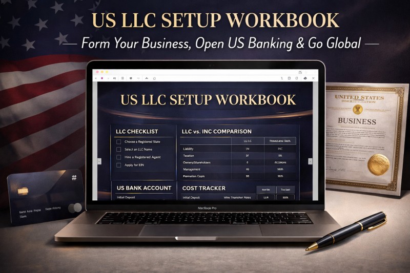 US LLC Setup Workbook | How to Start a US Business as a Non-Resident | LLC Formation Checklist | US Business Banking Guide | EIN Application Guide | Doola Firstbase Alternative | Instant Download